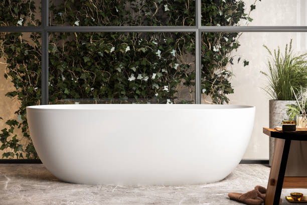 istock A chic white bathtub in stylish bathroom. 1611924665