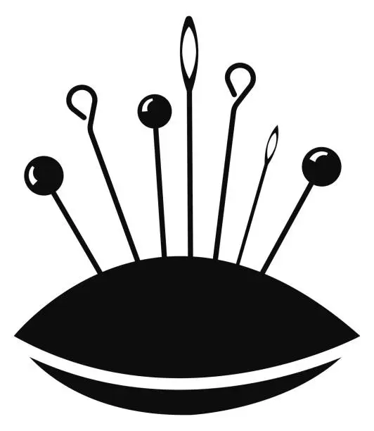 Vector illustration of Needle pillow icon. Black punch cushion symbol isolated on white