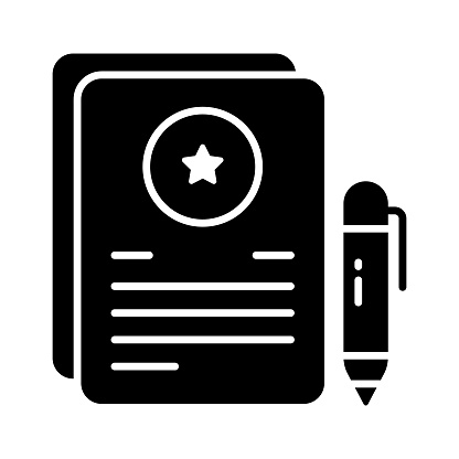 Documents with pen showing concept vector of contract, agreement or certificate icon