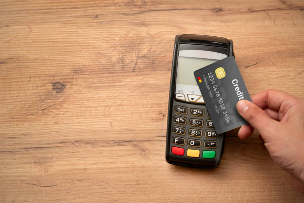 istock Pos terminal with credit card. Card payment method 1612034859
