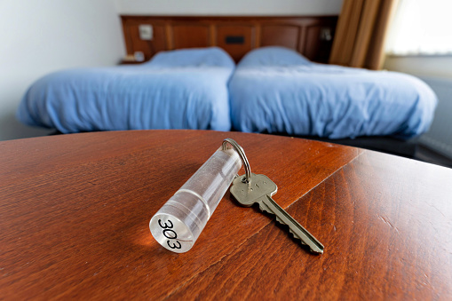 hotel key on table in standard room