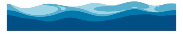 Water waves horizontal border. Cartoon ocean pattern Water waves horizontal border. Cartoon ocean pattern isolated on white background blue waves cartoons stock illustrations