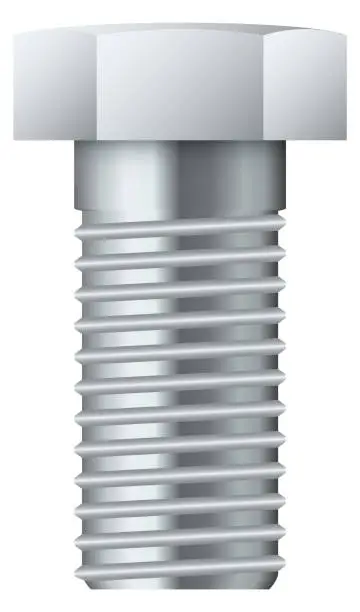 Vector illustration of Realistic bolt mockup. Steel industrial construction fastener