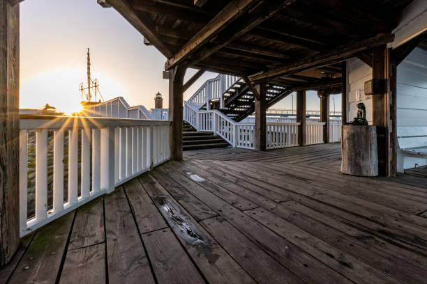 ‘Alte Liebe’ (‘Old Love’), famous observation deck in Cuxhaven, Germany at the river Elbe at sunset