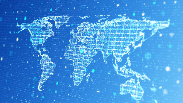 istock World map background. Futuristic global connections around the earth planet 1612053545