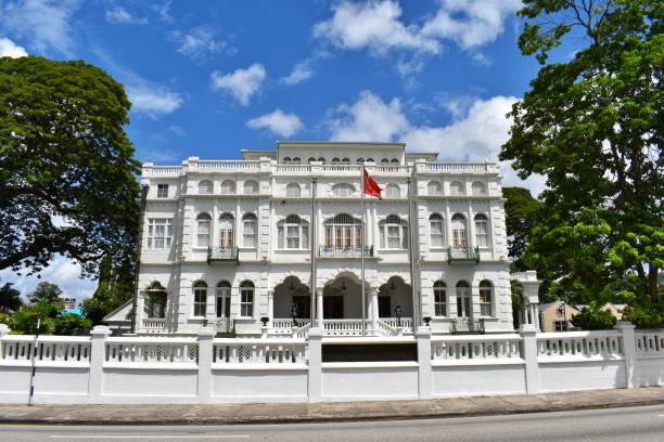 White Hall or Whitehall, Port of Spain, Trinidad, West Indies Port of Spain, Trinidad and Tobago- July 8, 2023-White Hall or Whitehall which was also called Rosenweg in the past. This is one of the magnificent seven buildings located on Maraval Road opposite the Queen's Park Savannah. port of spain stock pictures, royalty-free photos & images