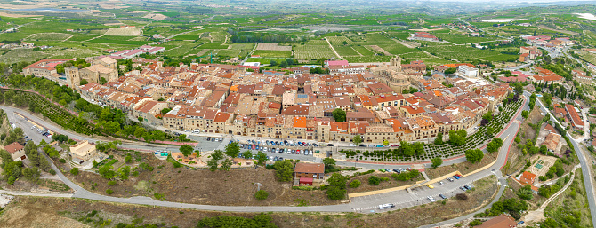 Laguardia, Rioja Alavesa, Basque Country, Spain, aerial panoramic view. Nominated beautiful town