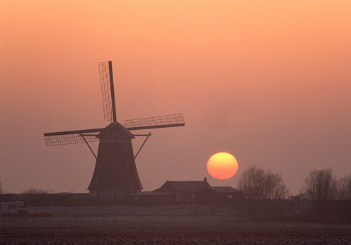 Traditional  Dutch windmill at sunset, Holland, Netherlands., Europe