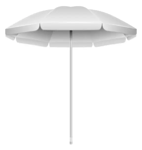 Vector illustration of White umbrella. Realistic sunshade mockup. Blank parasol isolated on white