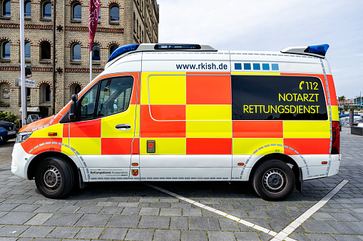 Eckernförde, Germany - June 17, 2022: Rettungsdienst Kooperation Mercedes-Benz Sprinter ambulance