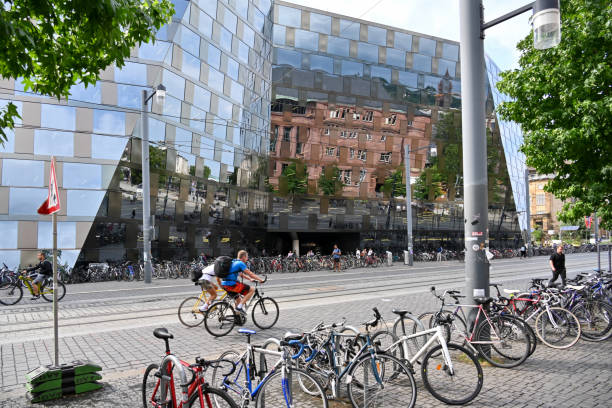 Freiburg im Breisgau, Germany, July 24, 2023 - Modern architecture of the University Library Albert-Ludwigs-University Freiburg im Breisgau.