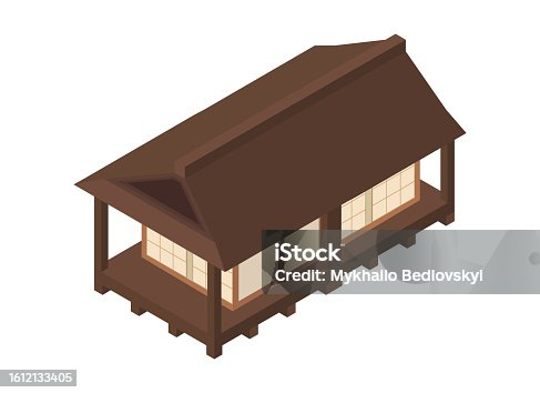 istock Long wooden house in Japanese style 1612133405
