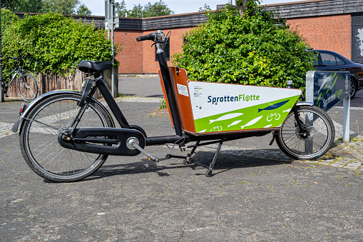 Eckernförde, Germany - June 17, 2022: SprottenFlotte freight bicycle at Eckernförde station