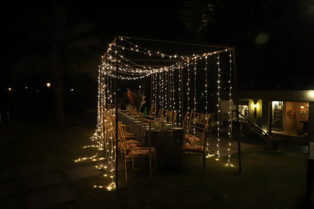 istock Decorated dining area for dinner with beautiful lighting 1612134991