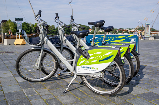 Eckernförde, Germany - June 8, 2022: SprottenFlotte bikes in the port of Eckernförde
