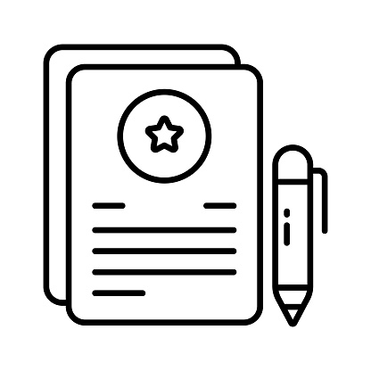 Documents with pen showing concept vector of contract, agreement or certificate icon