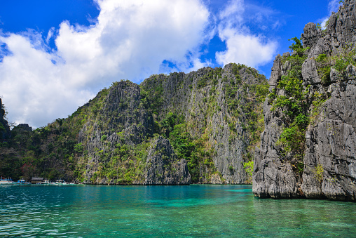Seascape of Coron Island, Philippines. Coron Island is a wedge-shaped limestone island in the province of Palawan.