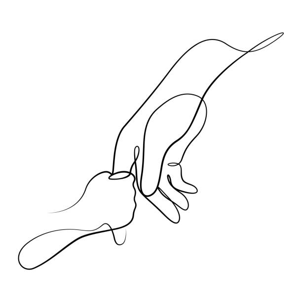 baby holding parents hand in continuous line drawing vector baby holding parents hand in continuous line drawing vector illustration. father and mothers day celebration concept father holding son stock illustrations
