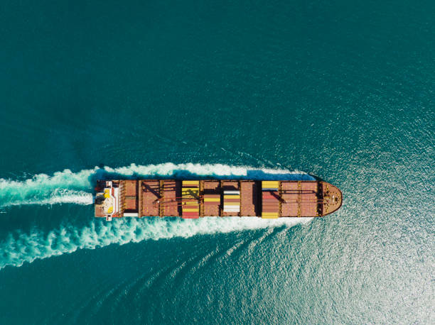 istock Aerial view of freight ship with cargo containers 1612266845