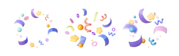istock Confetti 3d party set on a white background. Festive Template in colorful  colors for party illustration, surprise, celebrate, gift, birthday invitation. Realistic vector confetti in cartoon style 1612285221