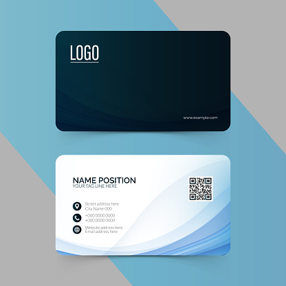 Professional blue and white business card design.
