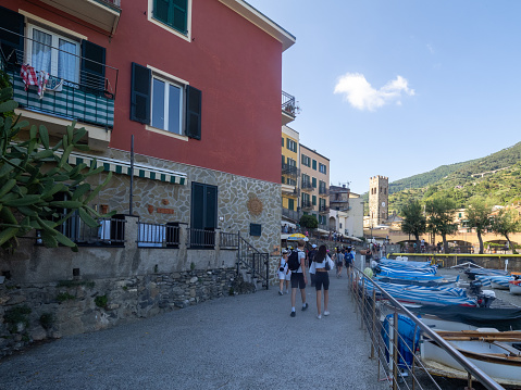 Monterosso al Mare, Italy - July 04 2023: Salita dei Cappuccini street. Monterosso al Mare is a town and comune in the province of La Spezia, part of the region of Liguria. It is one of the five villages in Cinque Terre.