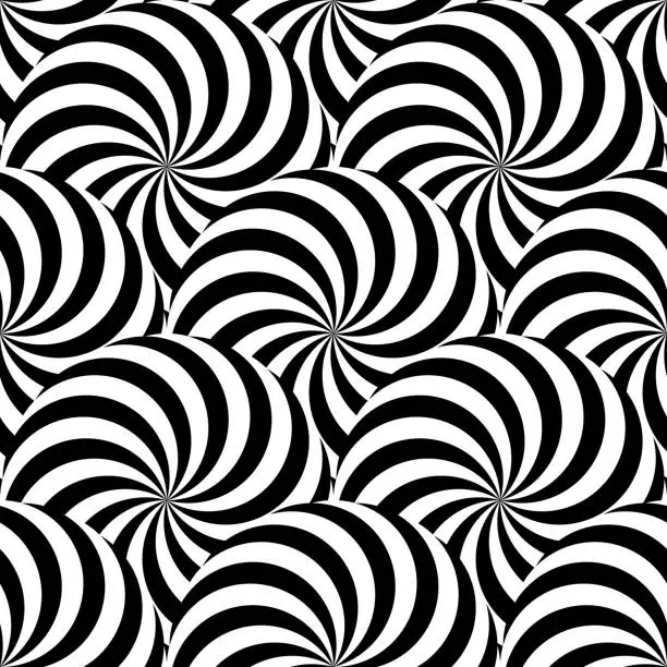 Vector illustration of Circular Black and white optical illusion seamless pattern