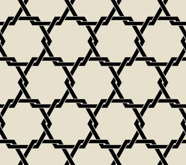 Vector illustration of Intertwining hexagons monochrome seamless pattern