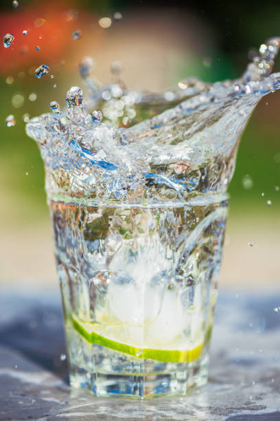 Extreme close-up of a  glass of water.