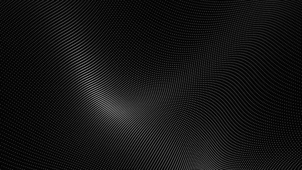 istock Abstract background with wavy surface made of white dots on black. Grunge halftone background with dots. Abstract digital wave of particles. Futuristic point wave. Technology background vector 1612413538