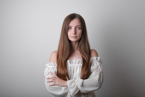 Untouched beauty: Slavic woman with flowing hair in studio