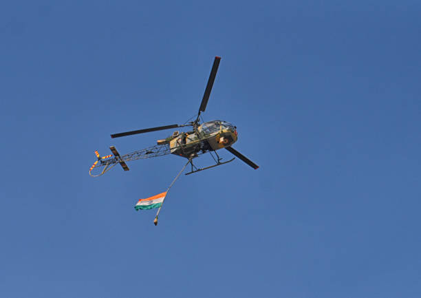 Helicopter of the Dutch Royal Airforce (Koninklijke Luchtmacht) Airbus Helicopters AS-532U2 Cougar flying overhead during a training exercise over the Veluwe nature reserve.