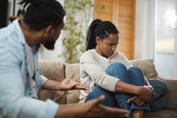 istock Frustrated black couple arguing  at home 1612475157