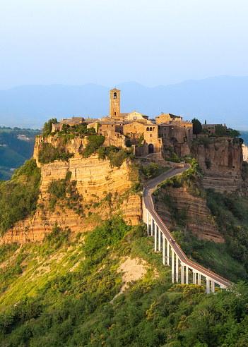 Stunning view of Civita di Bagnoregio, ghost mediaeval town built above a plateau of friable vulcanic tuff, Lazio, Italy