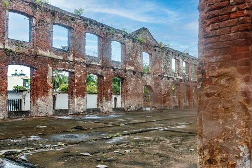 Ruined building of the Gebouw 1790 building, a food warehouse of Fort Zeelandia, Paramaribo, Suriname, South America