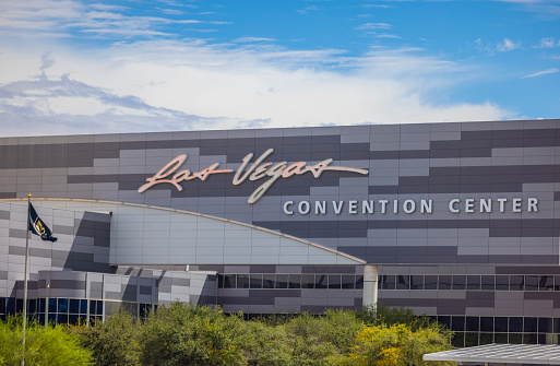Las Vegas, USA - August 10, 2023: The Las Vegas Convention in Las Vegas, NV. It is one of the largest convention centers in the world and has 2,500,000 sq ft of exhibition space. It can host conventions with an estimated 200,000 visitors.