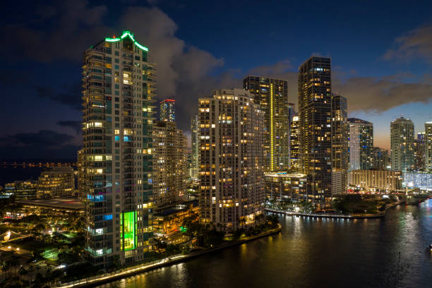 istock View from above of brightly illuminated high skyscraper buildings in downtown district of Miami Brickell in Florida, USA 1612632755