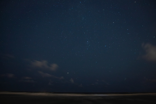 A starry sky on the beach at night