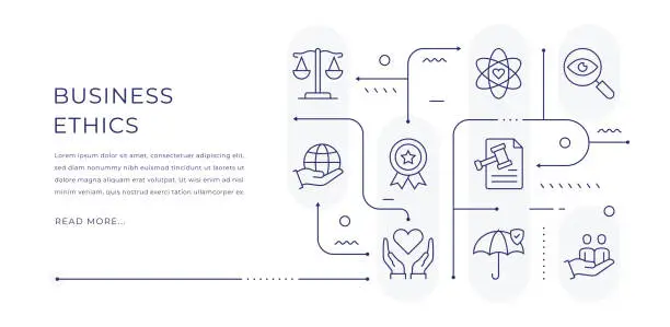 Vector illustration of Business Ethics Editable Web Banner Design with Modern Line Icons