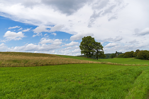 Nettersheim, Germany, August 2023: Rural Landscape on hiking trail Eifelschleife Ahekapelle