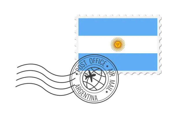 Vector illustration of Argentina postage stamp. Postcard vector illustration with Argentinian national flag isolated on white background.