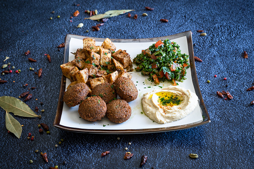 Famous falafel houmous and orienal mixed plate
