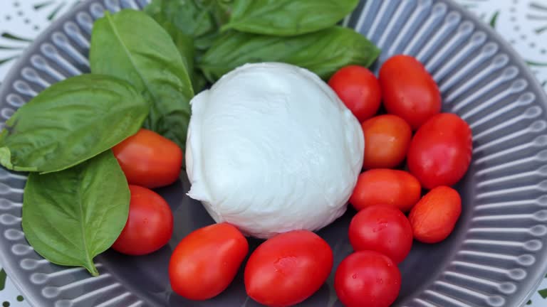 Caprese dish, tomato mozzarella basil