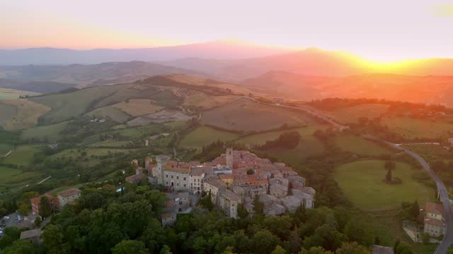 San Casciano dei Bagni Tuscan town from drone