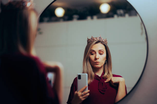 Funny Egocentric Lady Taking Selfish in the Mirror
