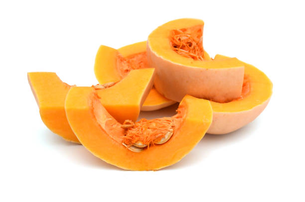 istock Butternut squash and slices on white background 1613047488