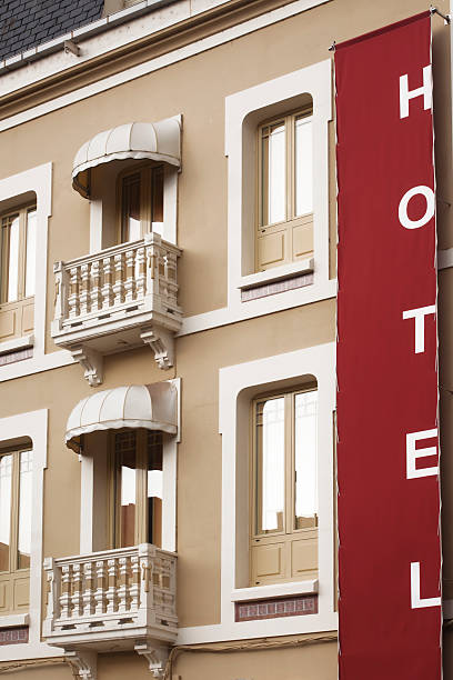 istock Hotel sign on vintage building 161305880