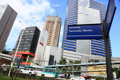 salvador, bahia, brazil - august 11, 2023: signpost marking Avenida Tancredo Neves in Salvdor city.
