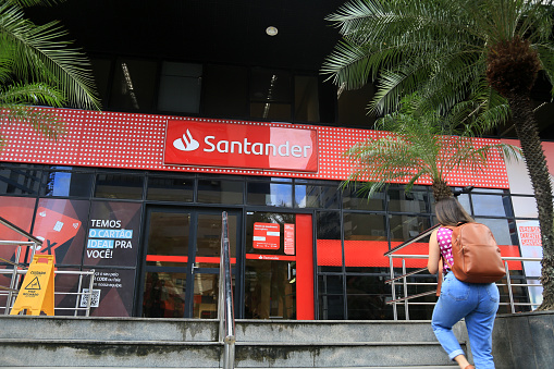 salvador, bahia, brazil - august 11, 2023: View of a Santander bank branch in the city of Salvador.