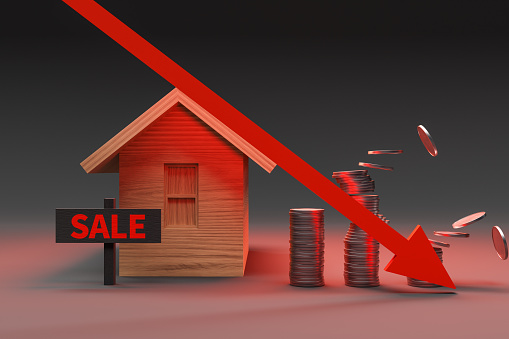 Background of the decline in real estate housing prices, 3d rendering